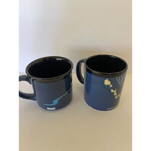 Vintage Otagiri Coffee Tea Mugs x2 Killer Whales Black Blue Pair Japan